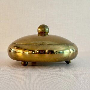 Vintage Brass Jewelry Dish, Trinket Dish or Candy Dish with Divided glass inser
